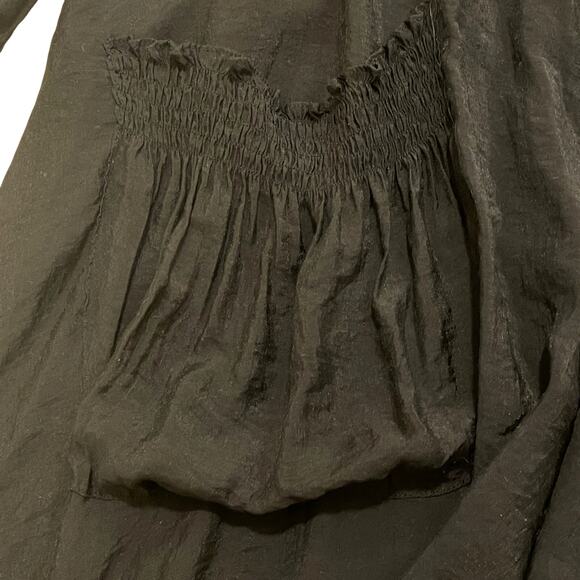 Mystical Avant Garde Black Duster Kimono | Smocked Waist Pockets Ruffle Art Wear - Picture 3 of 9